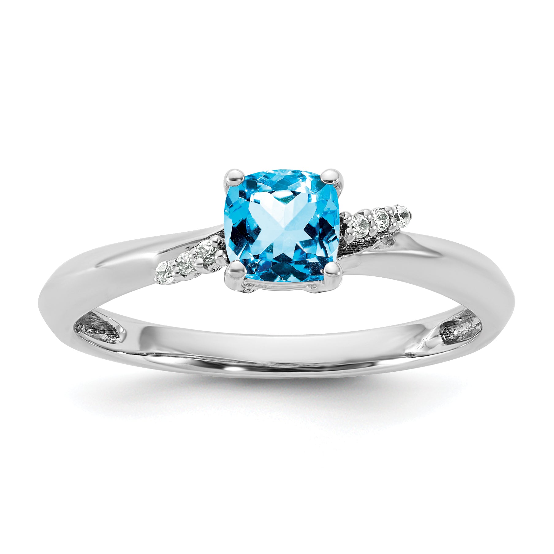 14K White Gold Polished Diamond and Blue Topaz Fashion Ring