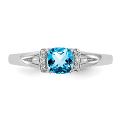 14K White Gold Polished Diamond and Blue Topaz Fashion Ring