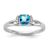 14K White Gold Polished Diamond and Blue Topaz Fashion Ring