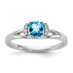 14K White Gold Polished Diamond and Blue Topaz Fashion Ring