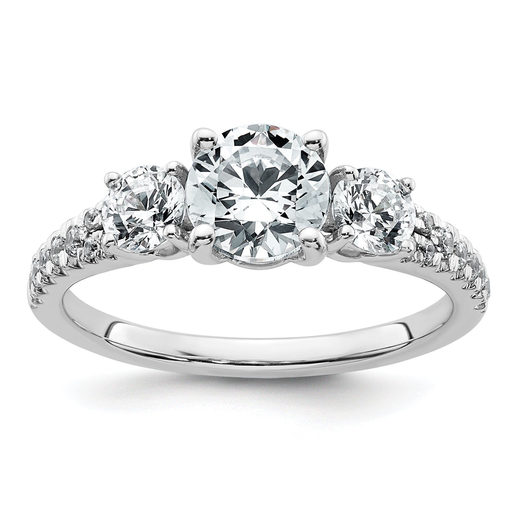 True Origin 14k White Gold 5/8 carat Lab Grown Diamond VS+ F+ 1 carat Center Round Semi Mount Three Stone Engagement Ring
