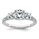 True Origin 14k White Gold 5/8 carat Lab Grown Diamond VS+ F+ 1 carat Center Round Semi Mount Three Stone Engagement Ring