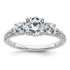 True Origin 14k White Gold 5/8 carat Lab Grown Diamond VS+ F+ 1 carat Center Round Semi Mount Three Stone Engagement Ring