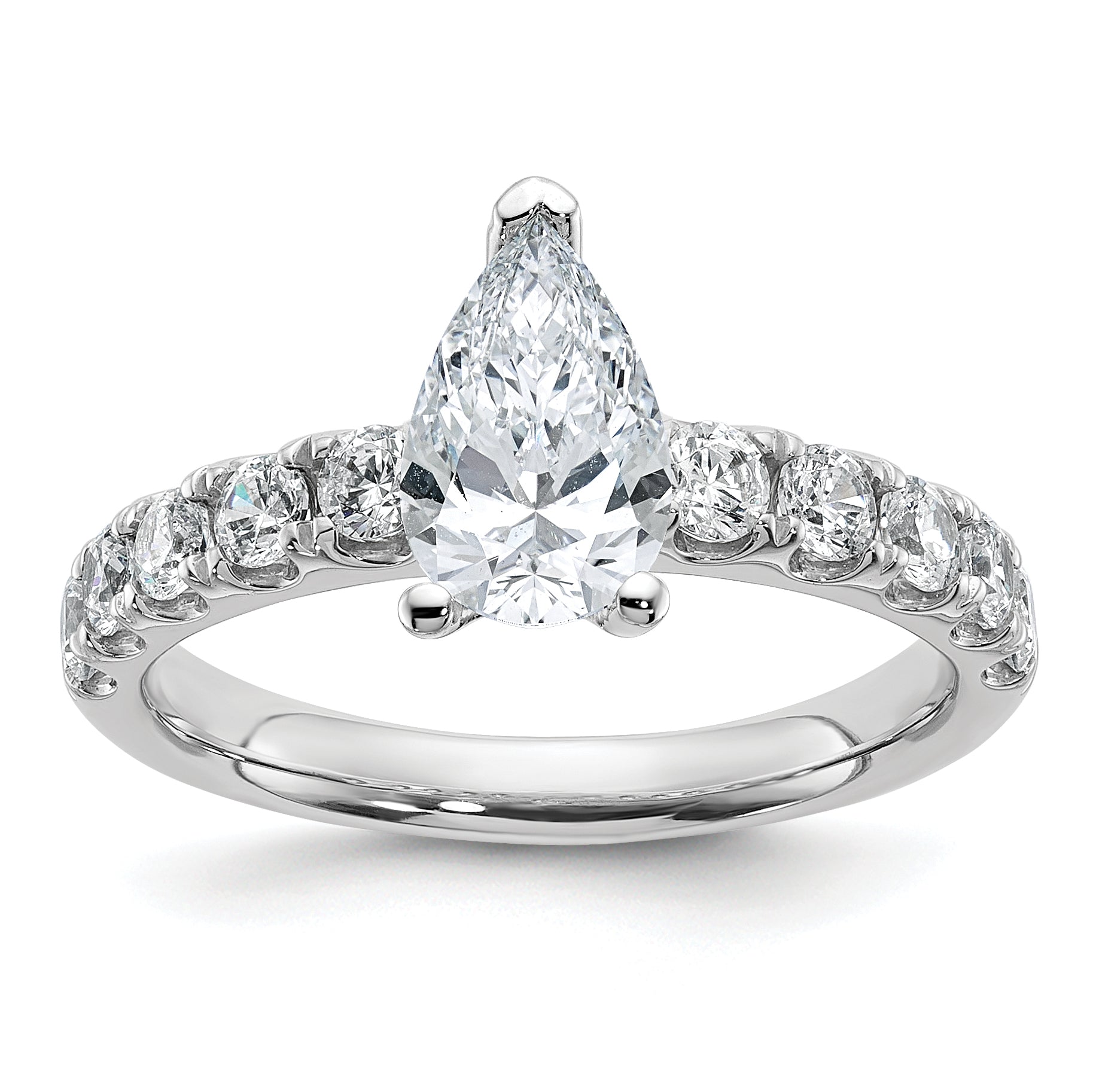 14k White Gold 1 3/4 carat Certified Lab Grown Diamond VS+ F+ Pear Complete Engagement Ring