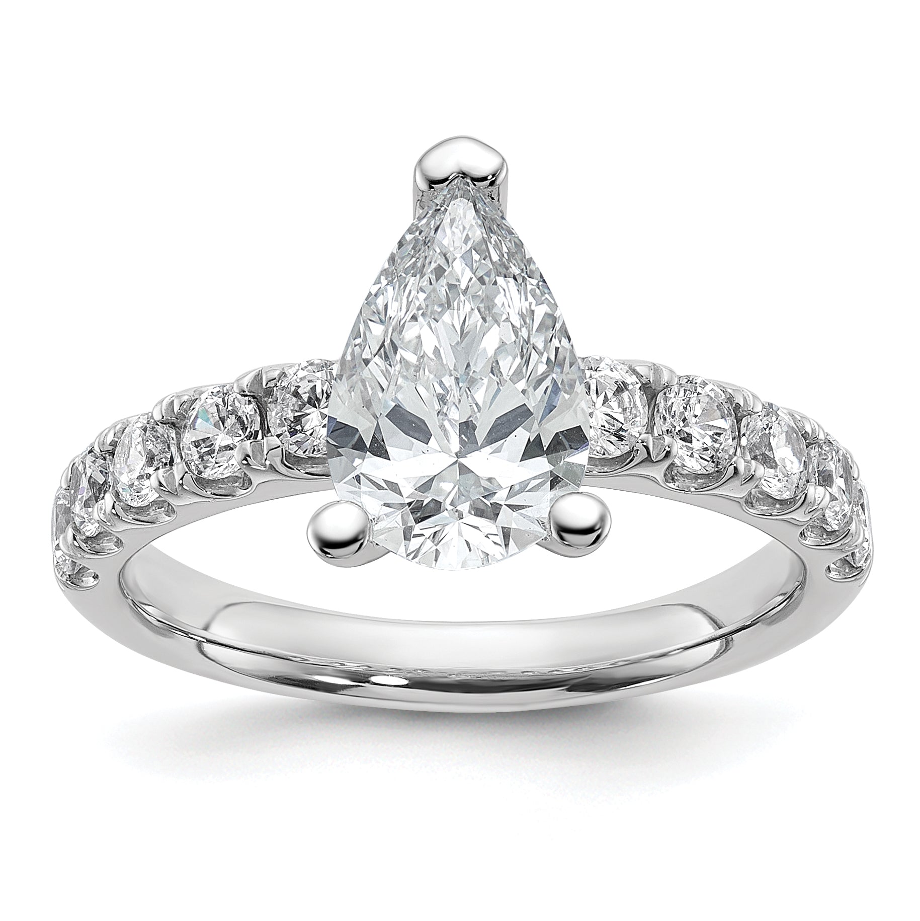 14k White Gold 2 1/5 carat Certified Lab Grown Diamond VS+ F+ Pear Complete Engagement Ring