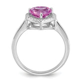 14k White Gold 1/6 carat Lab Grown Diamond VS+ F+ and Natural Pink Sapphire Heart Ring