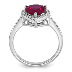 14k White Gold 1/6 carat Lab Grown Diamond VS+ F+ and Natural Ruby Heart Ring