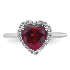 14k White Gold 1/6 carat Lab Grown Diamond VS+ F+ and Natural Ruby Heart Ring
