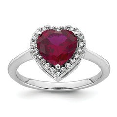 14k White Gold 1/6 carat Lab Grown Diamond VS+ F+ and Natural Ruby Heart Ring