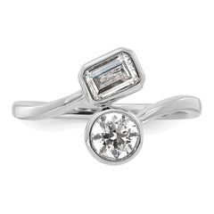 14k White Gold 1 carat Lab Grown Diamond VS+ F+ Complete Two Stone Bezel Set Fashion Ring