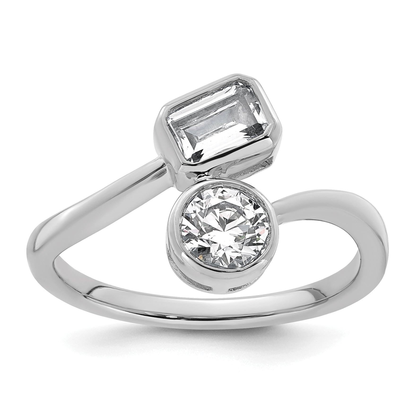 14k White Gold 1 carat Lab Grown Diamond VS+ F+ Complete Two Stone Bezel Set Fashion Ring