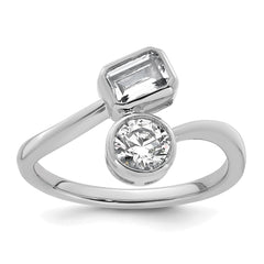 14k White Gold 1 carat Lab Grown Diamond VS+ F+ Complete Two Stone Bezel Set Fashion Ring