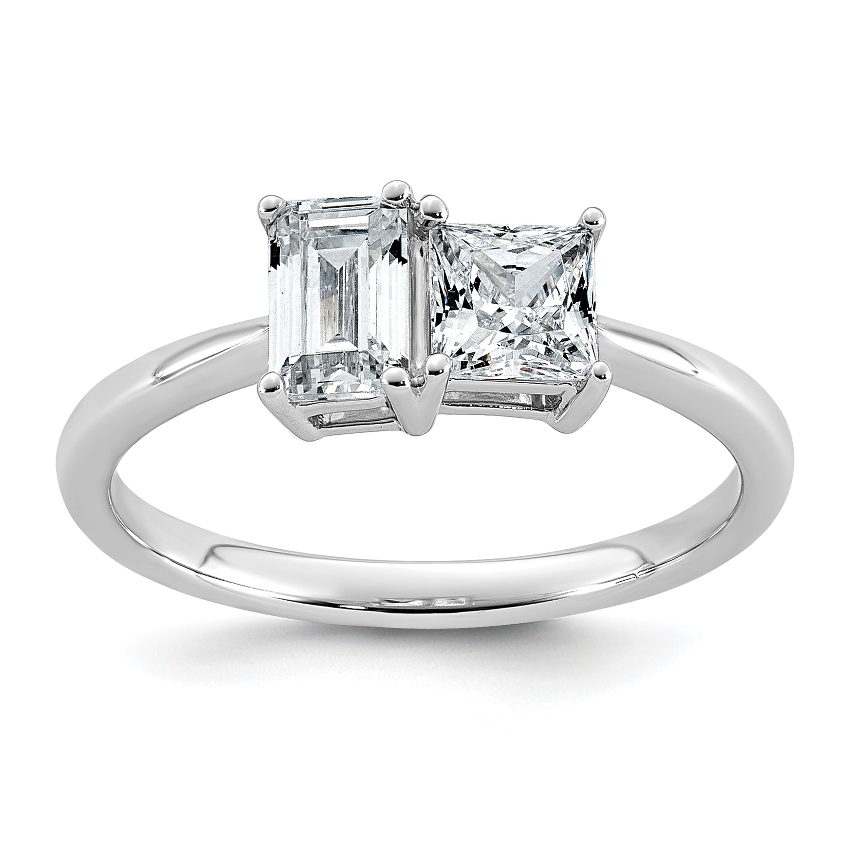 14k White Gold 1 carat Lab Grown Diamond VS+ F+ Complete Two Stone Fashion Ring