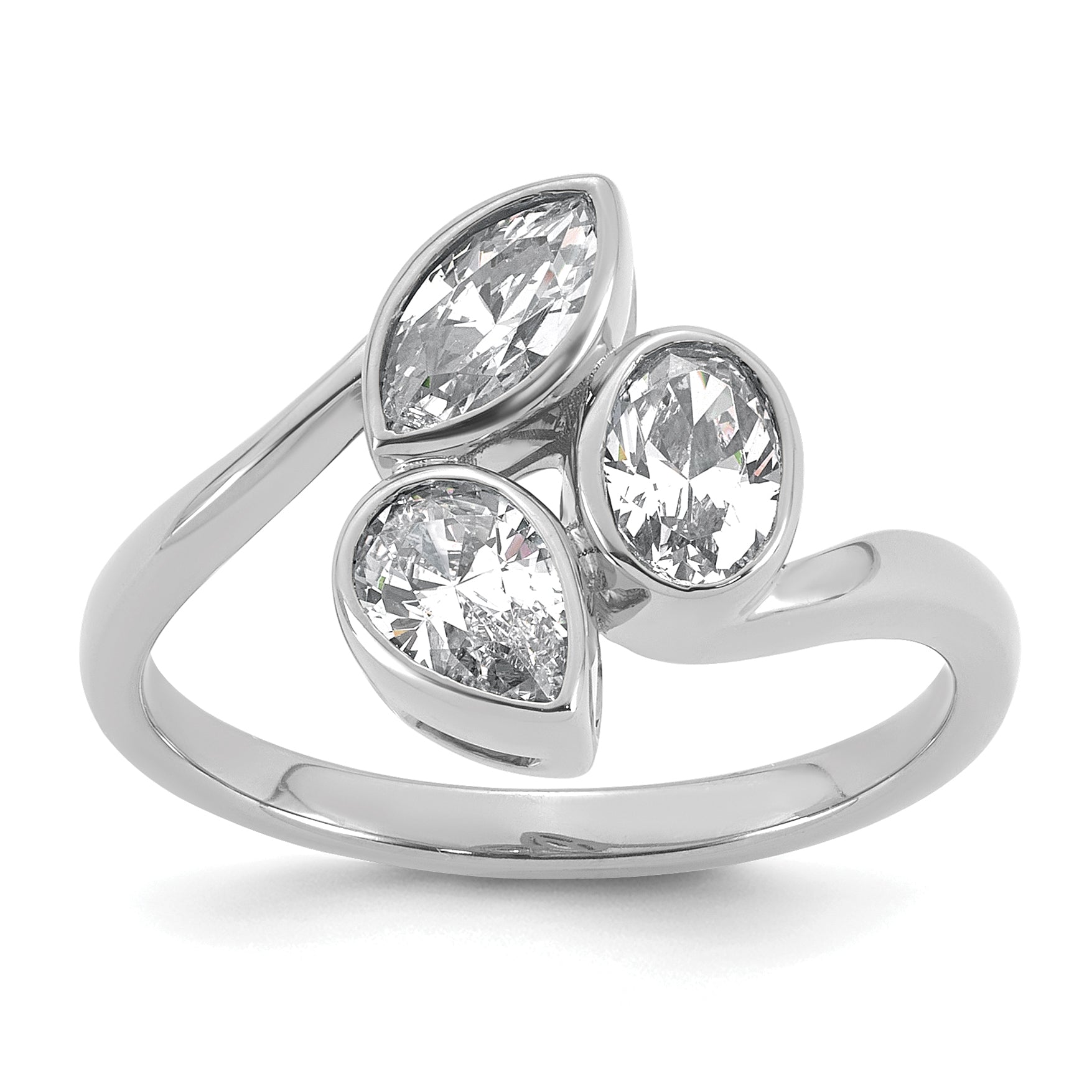 14k White Gold 1 carat Lab Grown Diamond VS+ F+ Complete Three Stone Fashion Ring