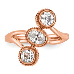 14k Rose Gold 1 carat Lab Grown Diamond VS+ F+ Complete Three Stone Bezel Set Fashion Ring