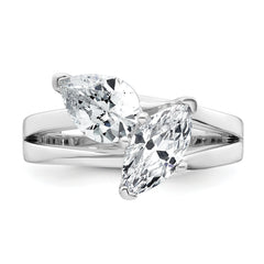 14k White Gold 2 carat Lab Grown Diamond VS+ F+ Marquise and Pear Complete Asymmetrical Two Stone Engagement Ring
