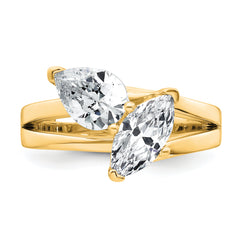 14k 2 carat Lab Grown Diamond VS+ F+ Marquise and Pear Complete Asymmetrical Two Stone Engagement Ring
