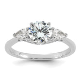 14k White Gold 1 3/8 carat Lab Grown Diamond VS+ F+ Round with Pear Sidestones Complete Three Stone Engagement Ring