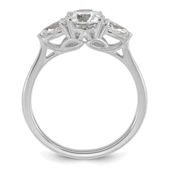 14k White Gold 1 3/8 carat Certified Lab Grown Diamond VS+ F+ Round with Pear Sidestones Complete Three Stone Engagement Ring