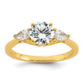 14k 1 3/8 carat Certified Lab Grown Diamond VS+ F+ Round with Pear Sidestones Complete Three Stone Engagement Ring