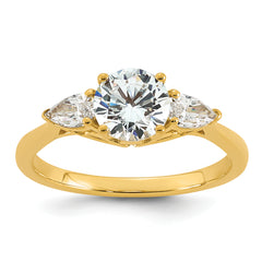 14k 1 3/8 carat Certified Lab Grown Diamond VS+ F+ Round with Pear Sidestones Complete Three Stone Engagement Ring