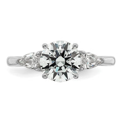 14k White Gold 1 7/8 carat Lab Grown Diamond VS+ F+ Round with Pear Sidestones Complete Three Stone Engagement Ring