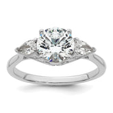 14k White Gold 1 7/8 carat Lab Grown Diamond VS+ F+ Round with Pear Sidestones Complete Three Stone Engagement Ring