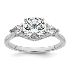 14k White Gold 1 7/8 carat Certified Lab Grown Diamond VS+ F+ Round with Pear Sidestones Complete Three Stone Engagement Ring