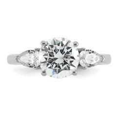 14k White Gold 2 1/2 carat Lab Grown Diamond VS+ F+ Round with Pear Sidestones Complete Three Stone Engagement Ring
