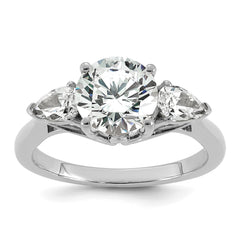 14k White Gold 2 1/2 carat Lab Grown Diamond VS+ F+ Round with Pear Sidestones Complete Three Stone Engagement Ring
