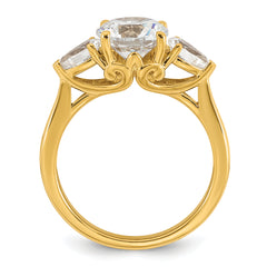 14k 2 1/2 carat Lab Grown Diamond VS+ F+ Round with Pear Sidestones Complete Three Stone Engagement Ring