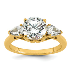 14k 2 1/2 carat Lab Grown Diamond VS+ F+ Round with Pear Sidestones Complete Three Stone Engagement Ring