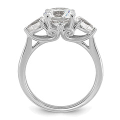 14k White Gold 2 1/2 carat Certified Lab Grown Diamond VS+ F+ Round with Pear Sidestones Complete Three Stone Engagement Ring