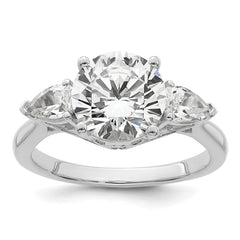 14k White Gold 3 carat Certified Lab Grown Diamond VS+ F+ Round with Pear Sidestones Complete Three Stone Engagement Ring