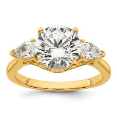 14k 3 carat Certified Lab Grown Diamond VS+ F+ Round with Pear Sidestones Complete Three Stone Engagement Ring