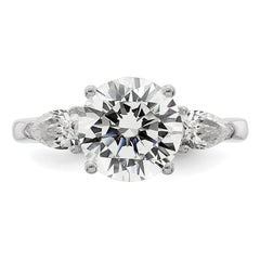 14k White Gold 3 5/8 carat Lab Grown Diamond VS+ F+ Round with Pear Sidestones Complete Three Stone Engagement Ring