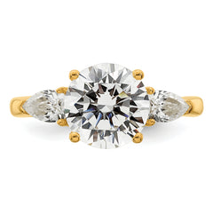 14k 3 5/8 carat Lab Grown Diamond VS+ F+ Round with Pear Sidestones Complete Three Stone Engagement Ring