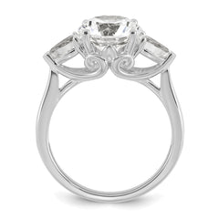 14k White Gold 3 5/8 carat Certified Lab Grown Diamond VS+ F+ Round with Pear Sidestones Complete Three Stone Engagement Ring