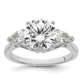 14k White Gold 3 5/8 carat Certified Lab Grown Diamond VS+ F+ Round with Pear Sidestones Complete Three Stone Engagement Ring