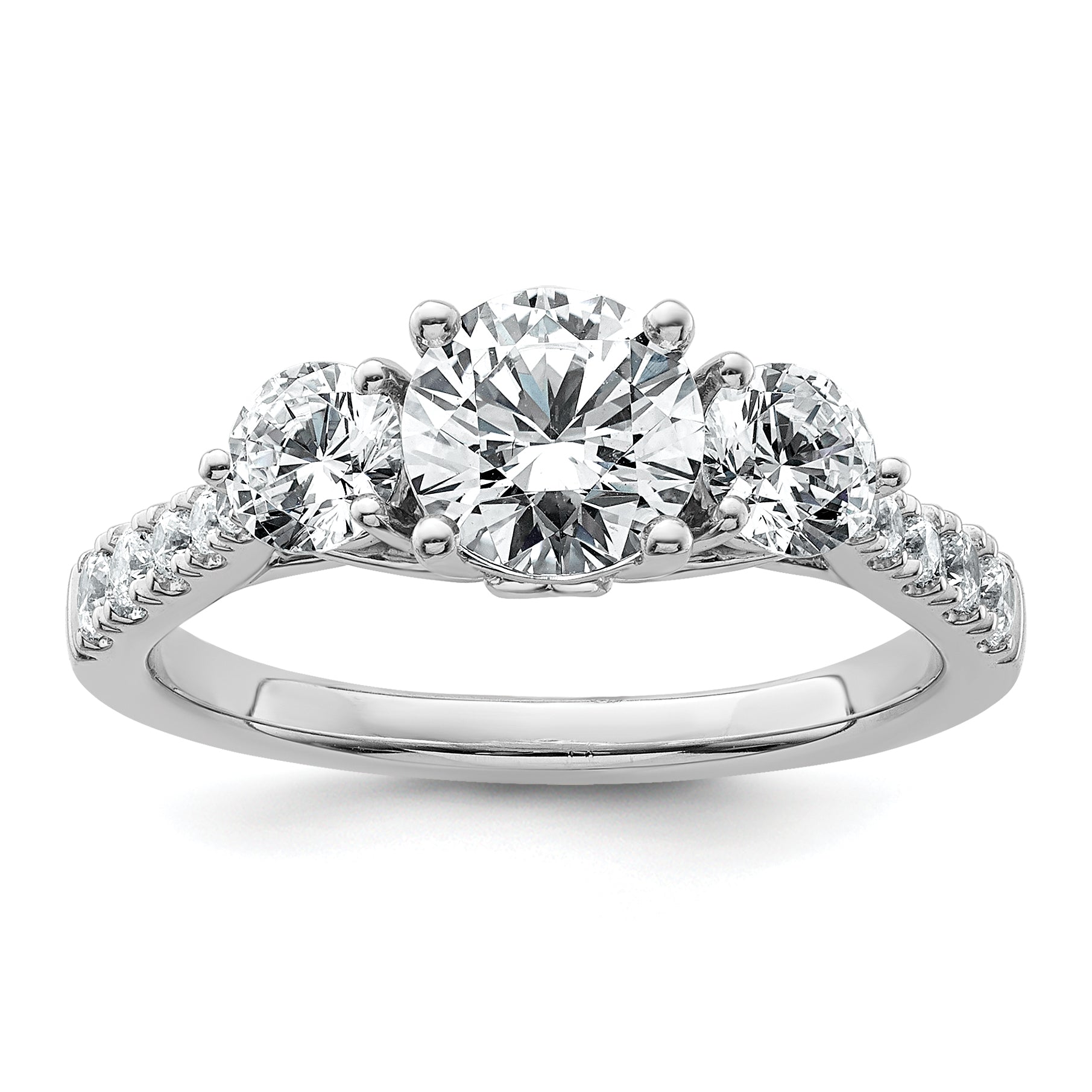 14k White Gold 1 3/4 carat Certified Lab Grown Diamond VS+ F+ Round Complete Three Stone Engagement Ring