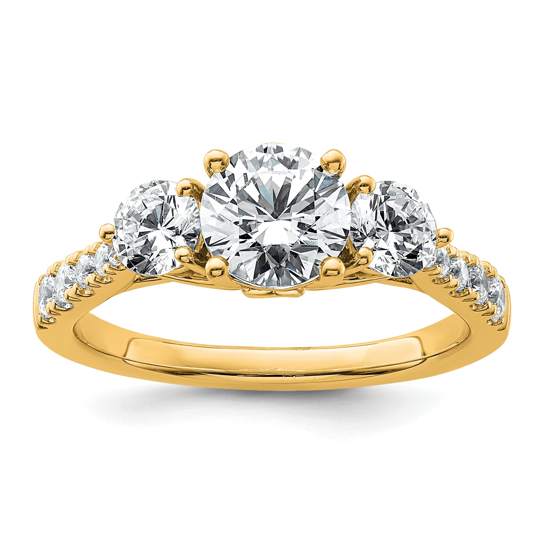 14k 1 3/4 carat Certified Lab Grown Diamond VS+ F+ Round Complete Three Stone Engagement Ring