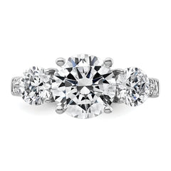14k White Gold 4 carat Lab Grown Diamond VS+ F+ Round Complete Three Stone Engagement Ring