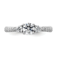 14k White Gold 1 carat Lab Grown Diamond VS+ F+ Complete Round Three Stone Engagement Ring