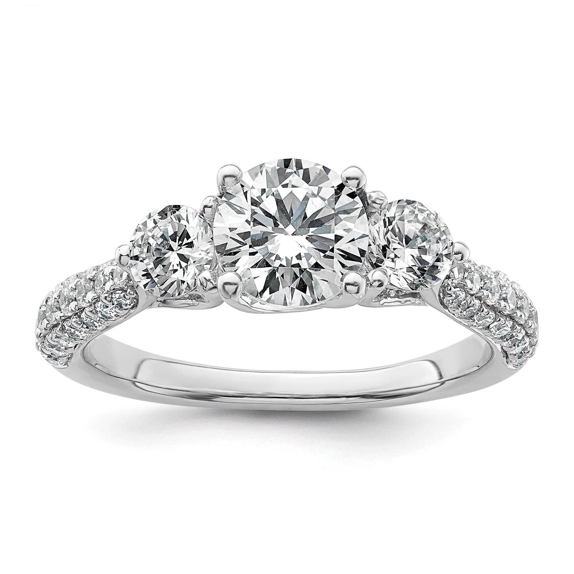 14k White Gold 1 3/4 carat Certified Lab Grown Diamond VS+ F+ Complete Round Three Stone Engagement Ring