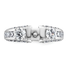 14k White Gold 1 3/4 carat Lab Grown Diamond VS+ F+ 2 carat Center Round Semi Mount Three Stone Engagement Ring