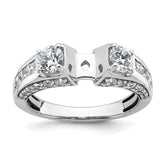 14k White Gold 1 3/4 carat Lab Grown Diamond VS+ F+ 2 carat Center Round Semi Mount Three Stone Engagement Ring