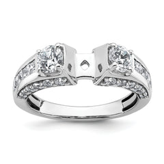 14k White Gold 1 3/4 carat Lab Grown Diamond VS+ F+ 2 carat Center Round Semi Mount Three Stone Engagement Ring