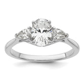 14k White Gold 1 3/8 carat Lab Grown Diamond VS+ F+ Oval and Pear Complete Three Stone Engagement Ring