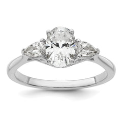 14k White Gold 1 3/8 carat Lab Grown Diamond VS+ F+ Oval and Pear Complete Three Stone Engagement Ring