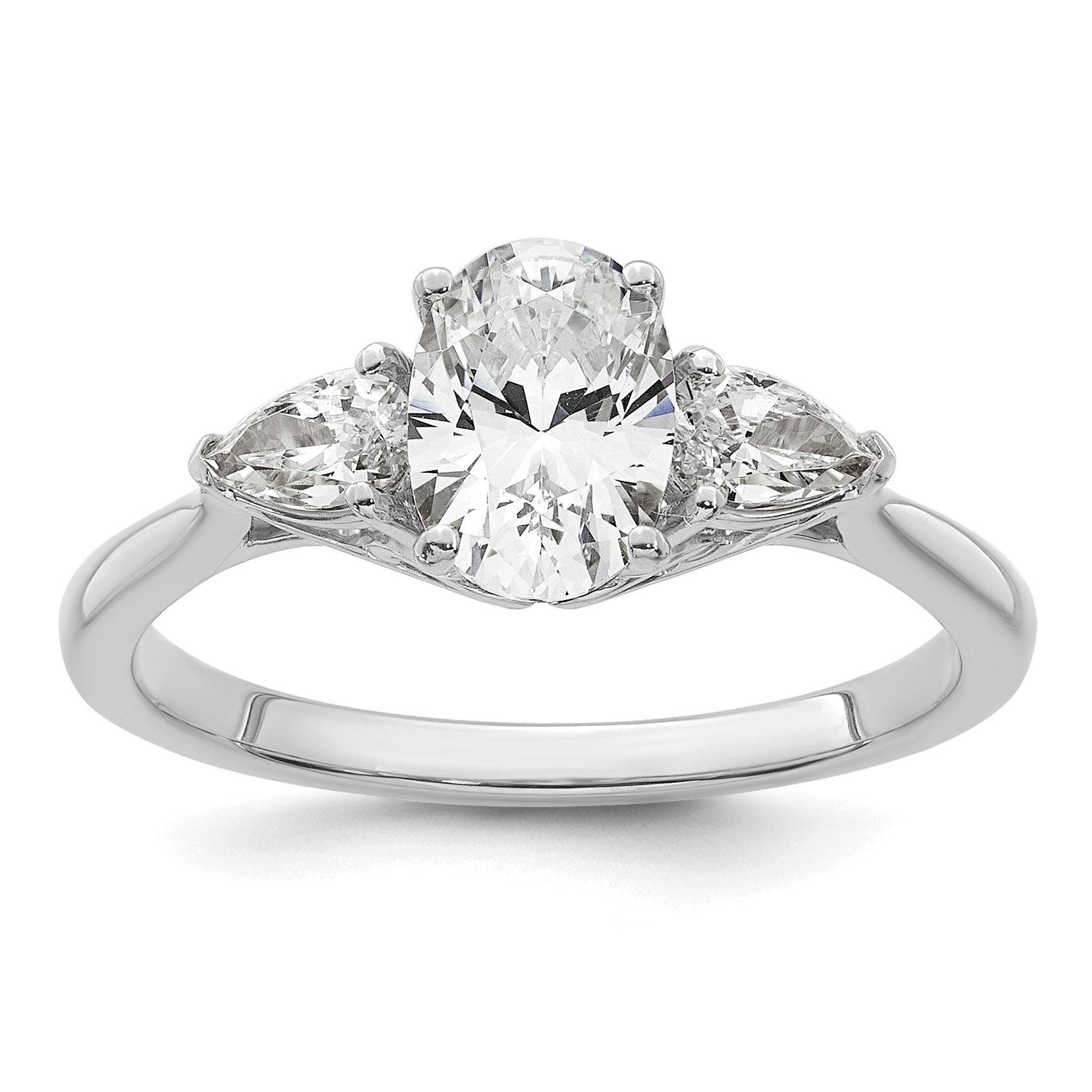 14k White Gold 1 3/8 carat Certified Lab Grown Diamond VS+ F+ Oval and Pear Complete Three Stone Engagement Ring